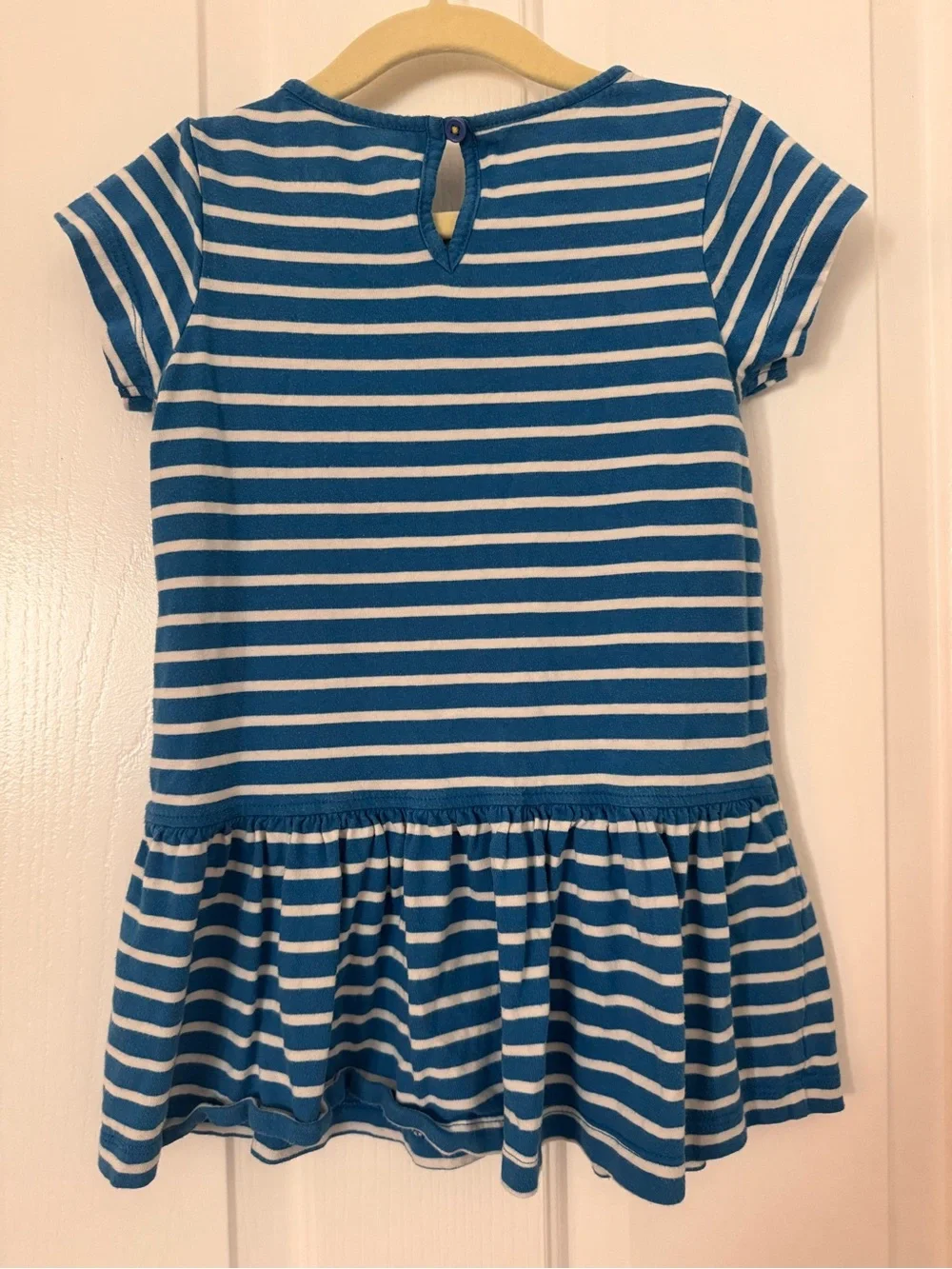 Mini Boden Blue Striped Girl's Dress with Bunny & Floral Appliqué Size 3-4T
